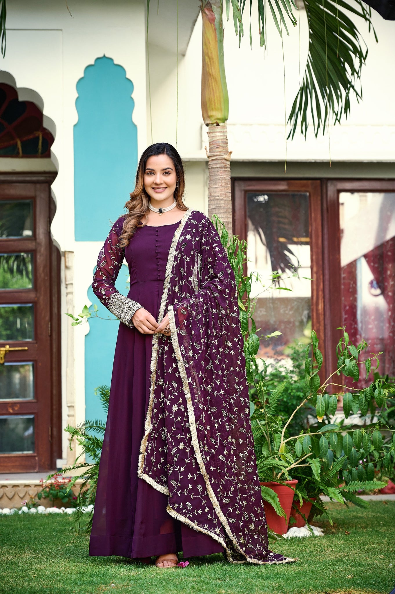 Womens Ethnics Purple Anarkali Kurtaset With Dupatta 