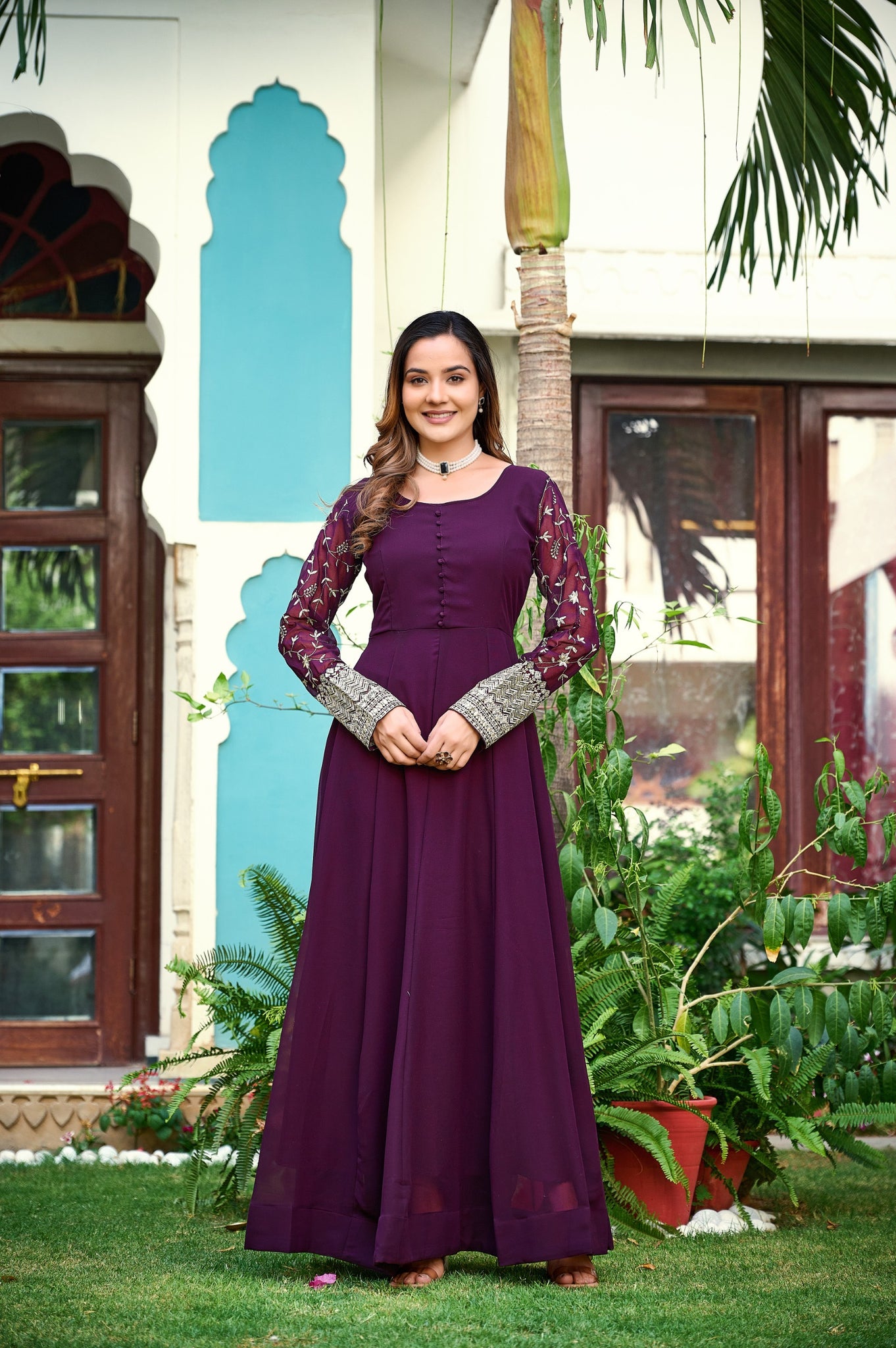 Womens Ethnics Purple Anarkali Kurtaset With Dupatta 