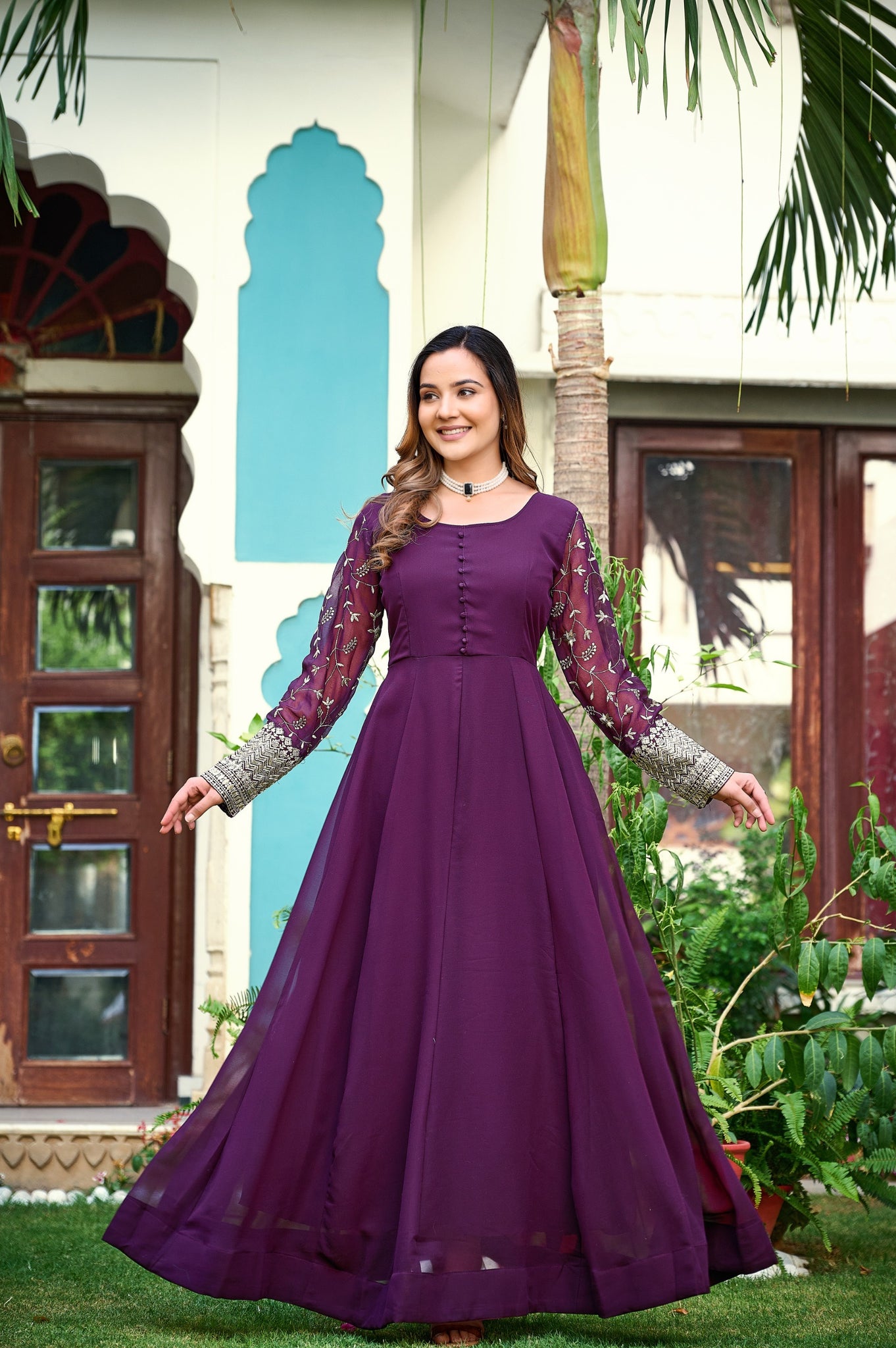 Womens Ethnics Purple Anarkali Kurtaset With Dupatta 