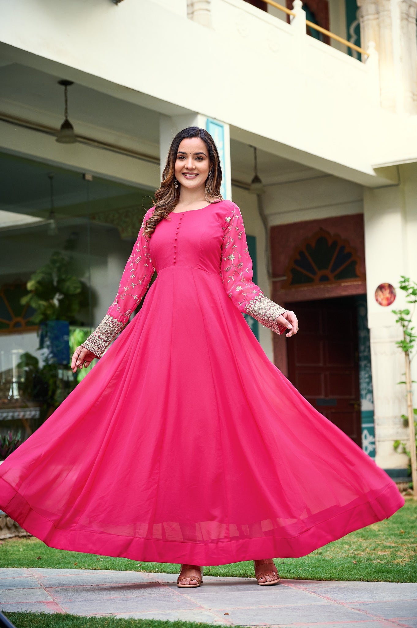 Womens Ethnics Rani Anarkali Kurtaset With Dupatta 