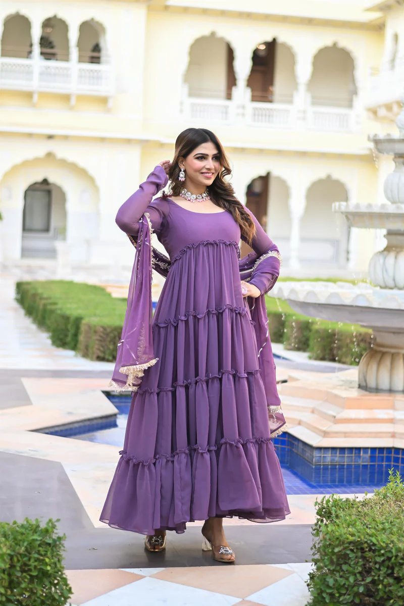 Purple Faux Georgette Blooming Anarkali Suit Set 