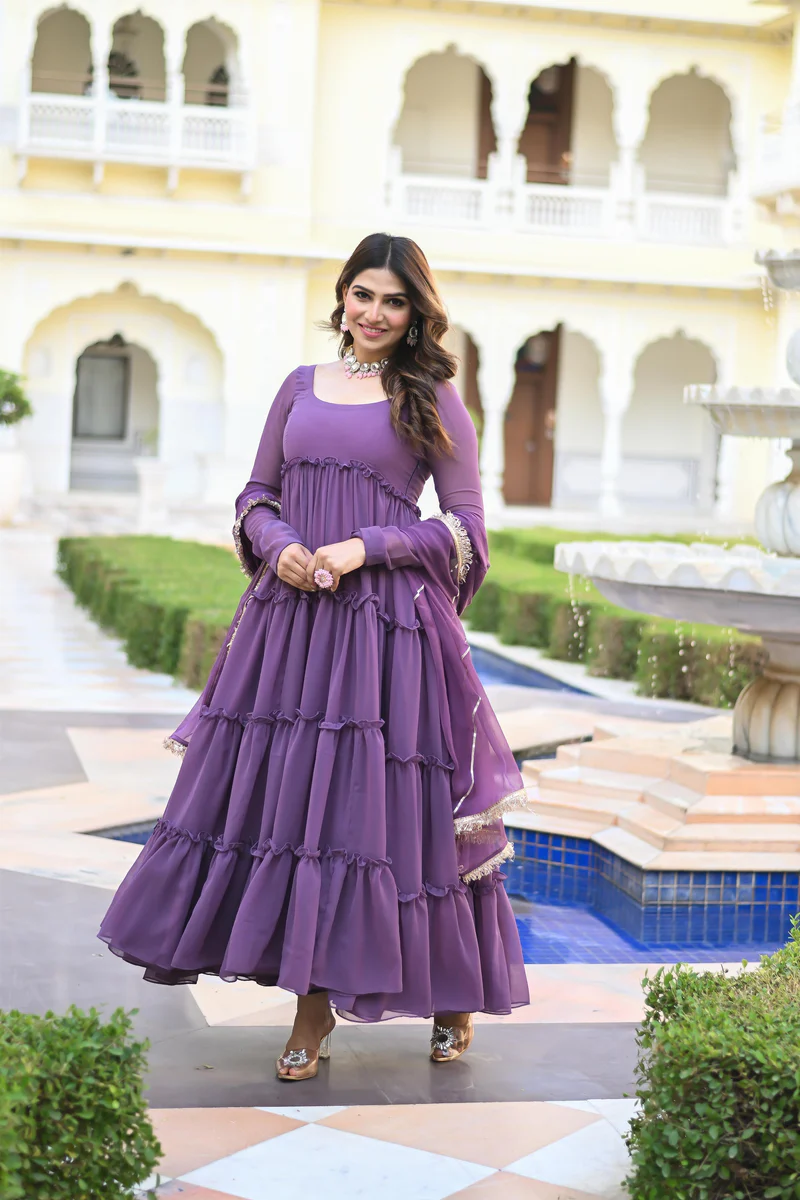 Purple Faux Georgette Blooming Anarkali Suit Set 