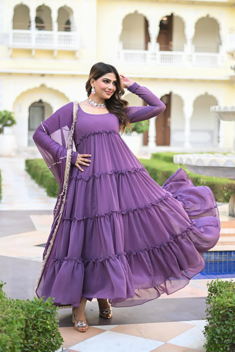 Purple Faux Georgette Blooming Anarkali Suit Set 