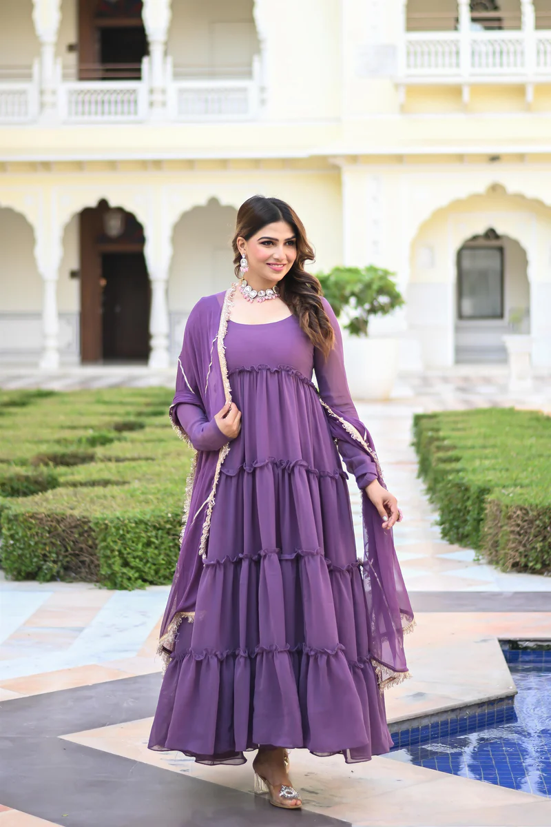 Purple Faux Georgette Blooming Anarkali Suit Set 