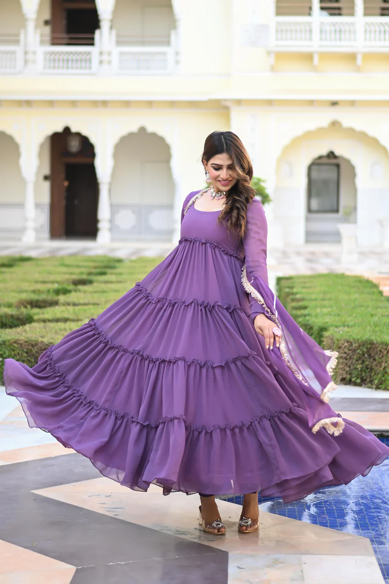 Purple Faux Georgette Blooming Anarkali Suit Set 