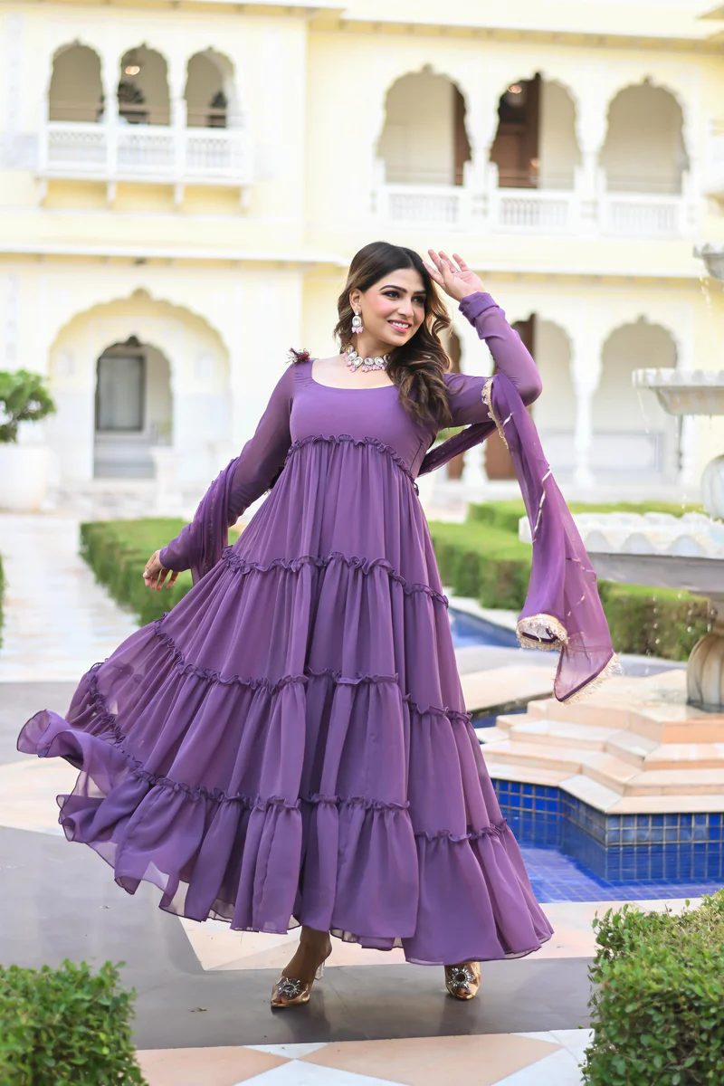 Purple Faux Georgette Blooming Anarkali Suit Set 