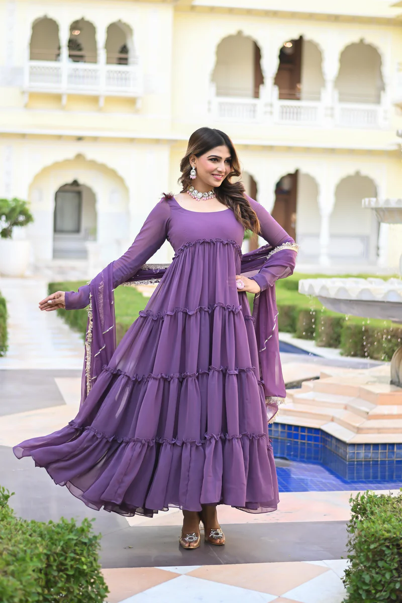 Purple Faux Georgette Blooming Anarkali Suit Set 