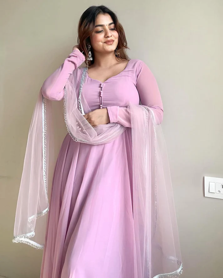 Pink Faux Georgette Heavy Flare Anarkali Kurta Sets 