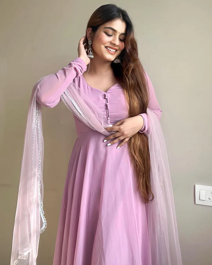 Pink Faux Georgette Heavy Flare Anarkali Kurta Sets 