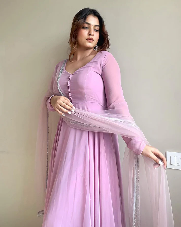 Pink Faux Georgette Heavy Flare Anarkali Kurta Sets 