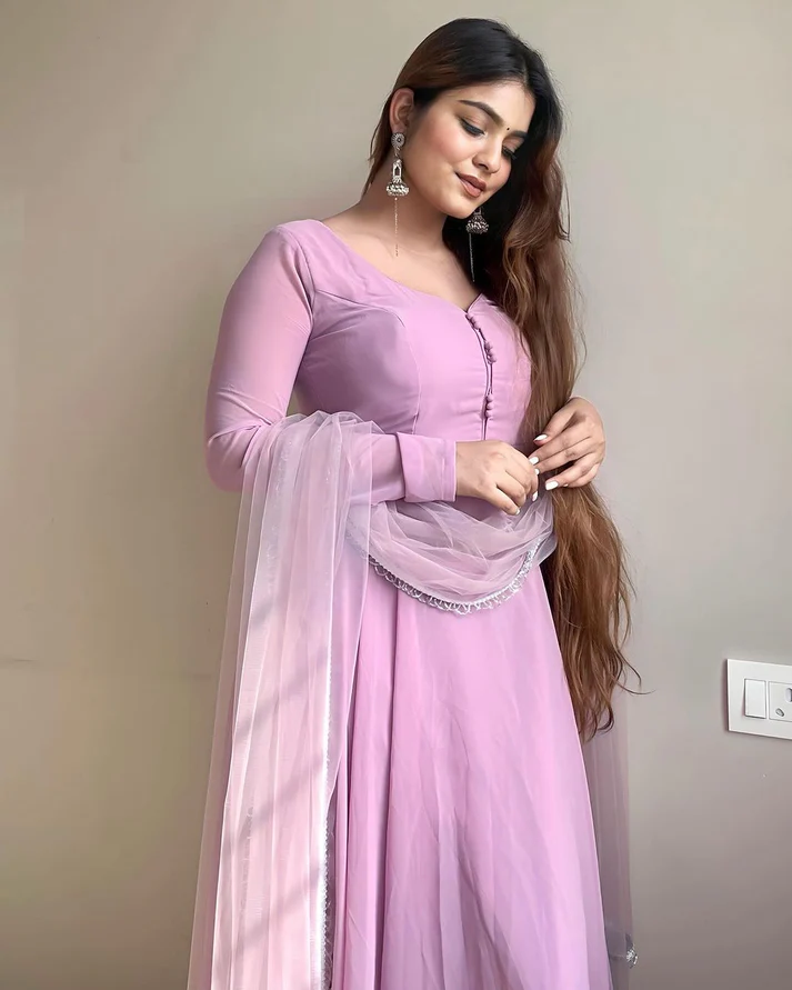 Pink Faux Georgette Heavy Flare Anarkali Kurta Sets 