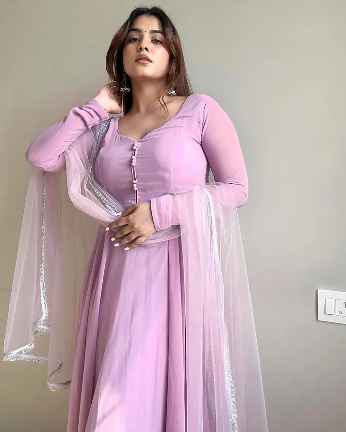 Pink Faux Georgette Heavy Flare Anarkali Kurta Sets 