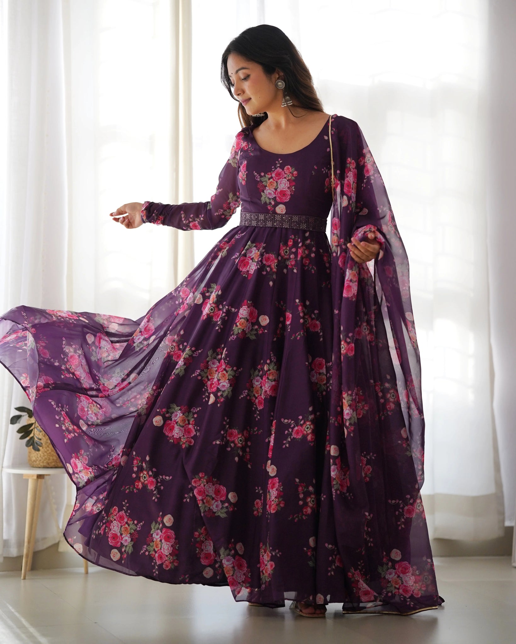 Purple Color Printed Anarkali Kurta Set 