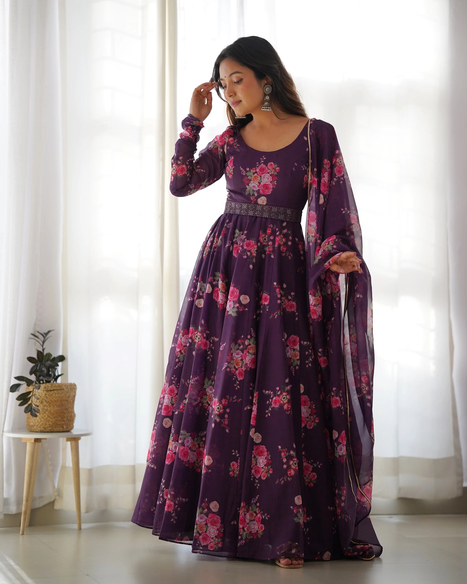 Purple Color Printed Anarkali Kurta Set 