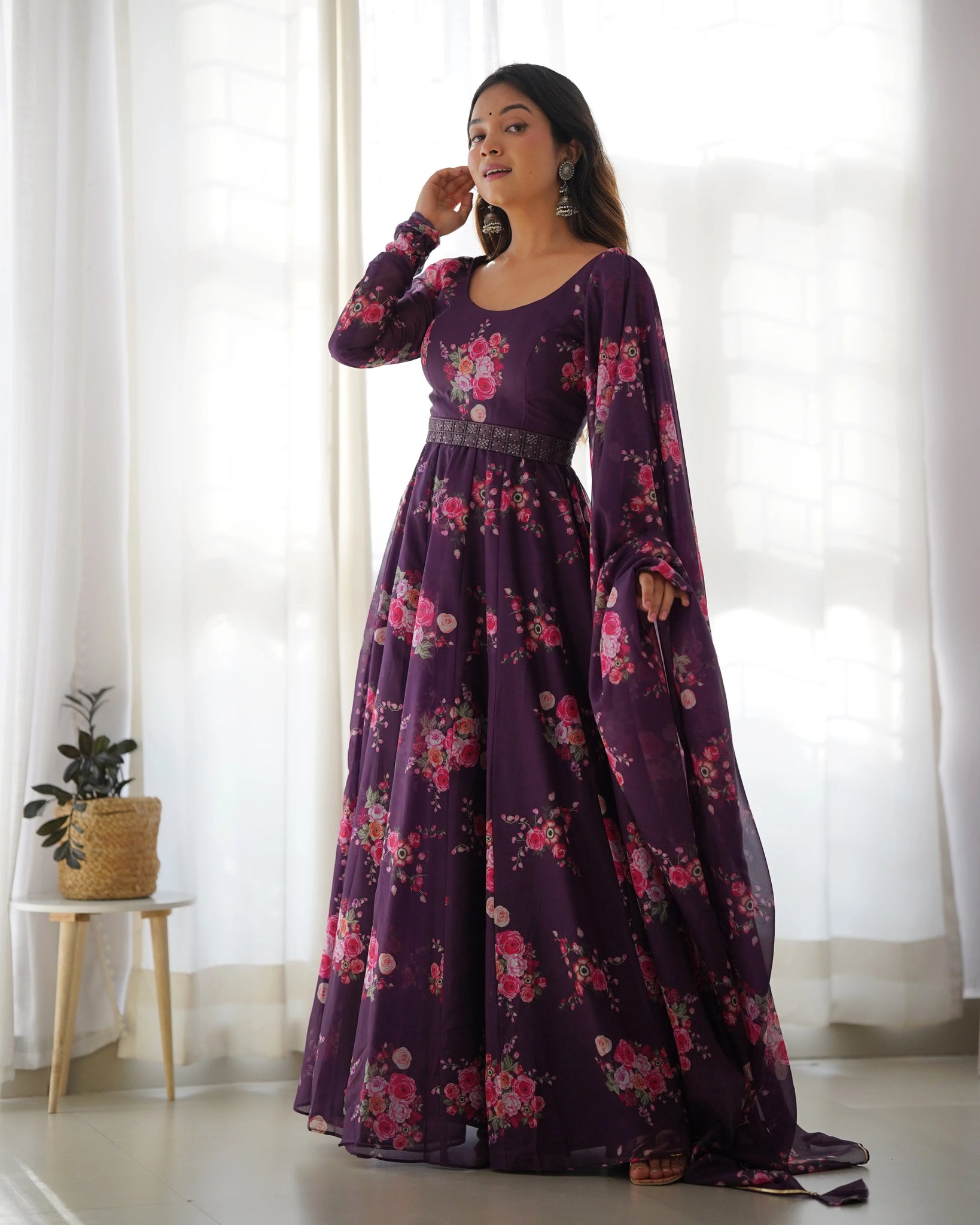 Purple Color Printed Anarkali Kurta Set 