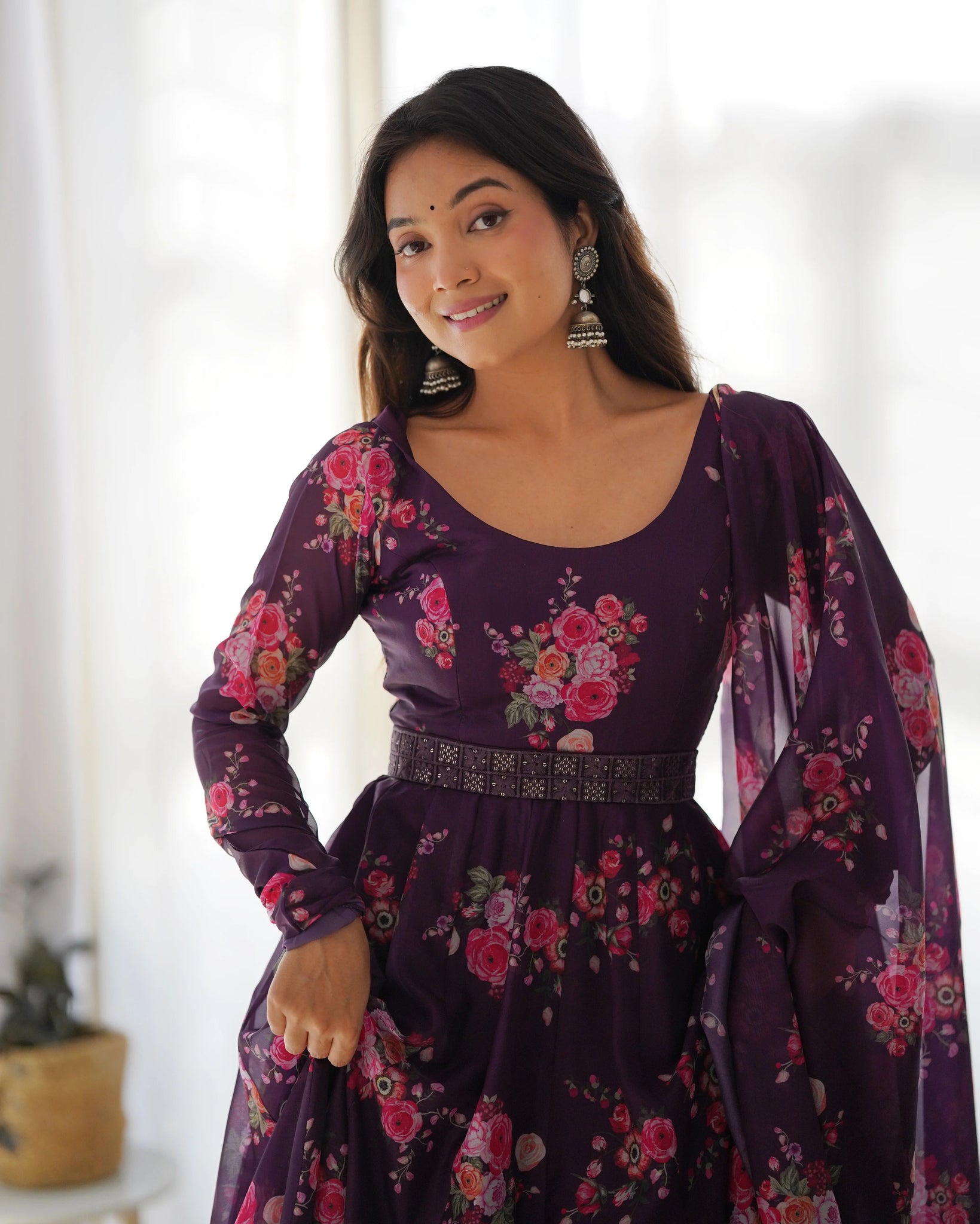 Purple Color Printed Anarkali Kurta Set 