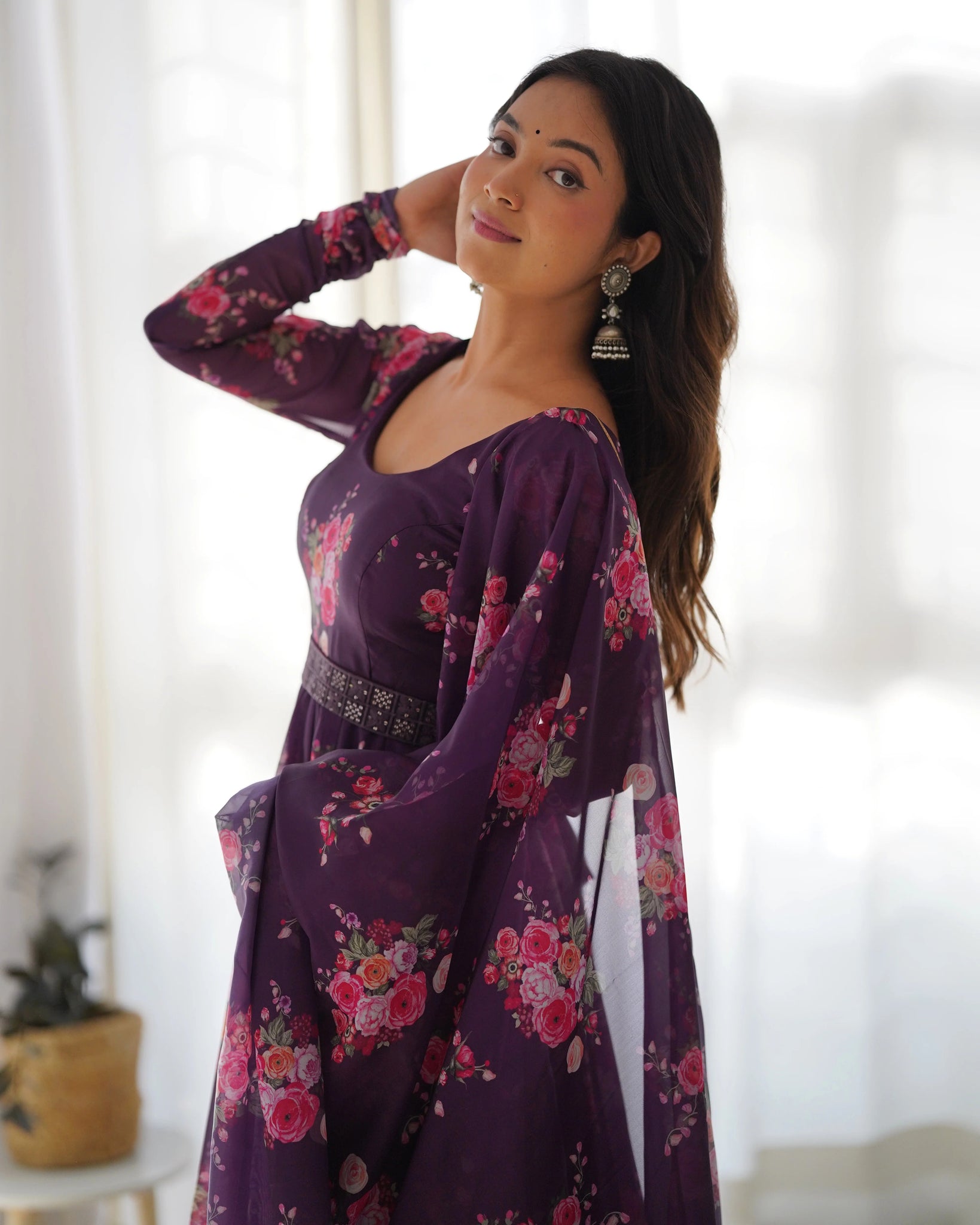 Purple Color Printed Anarkali Kurta Set 