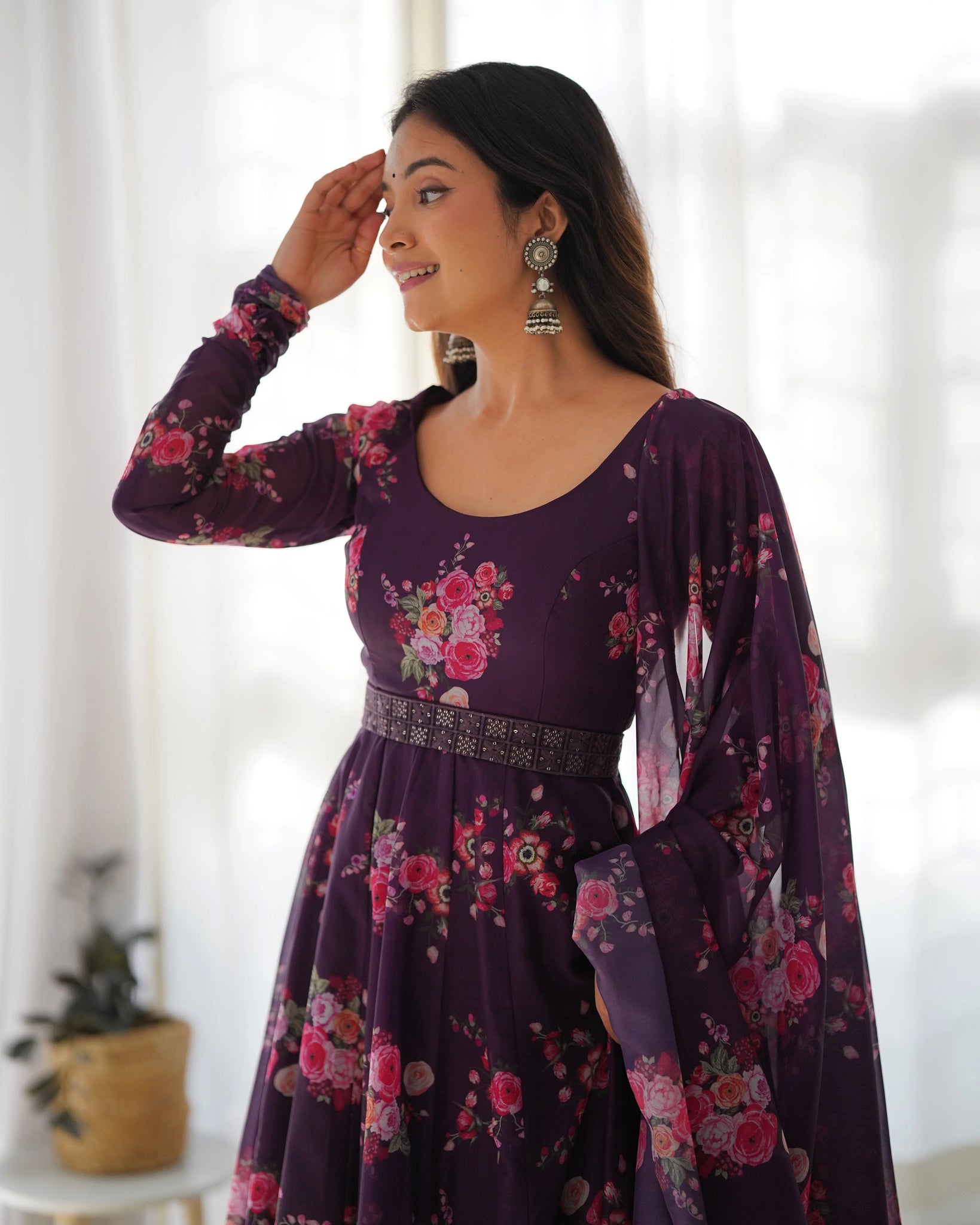 Purple Color Printed Anarkali Kurta Set 