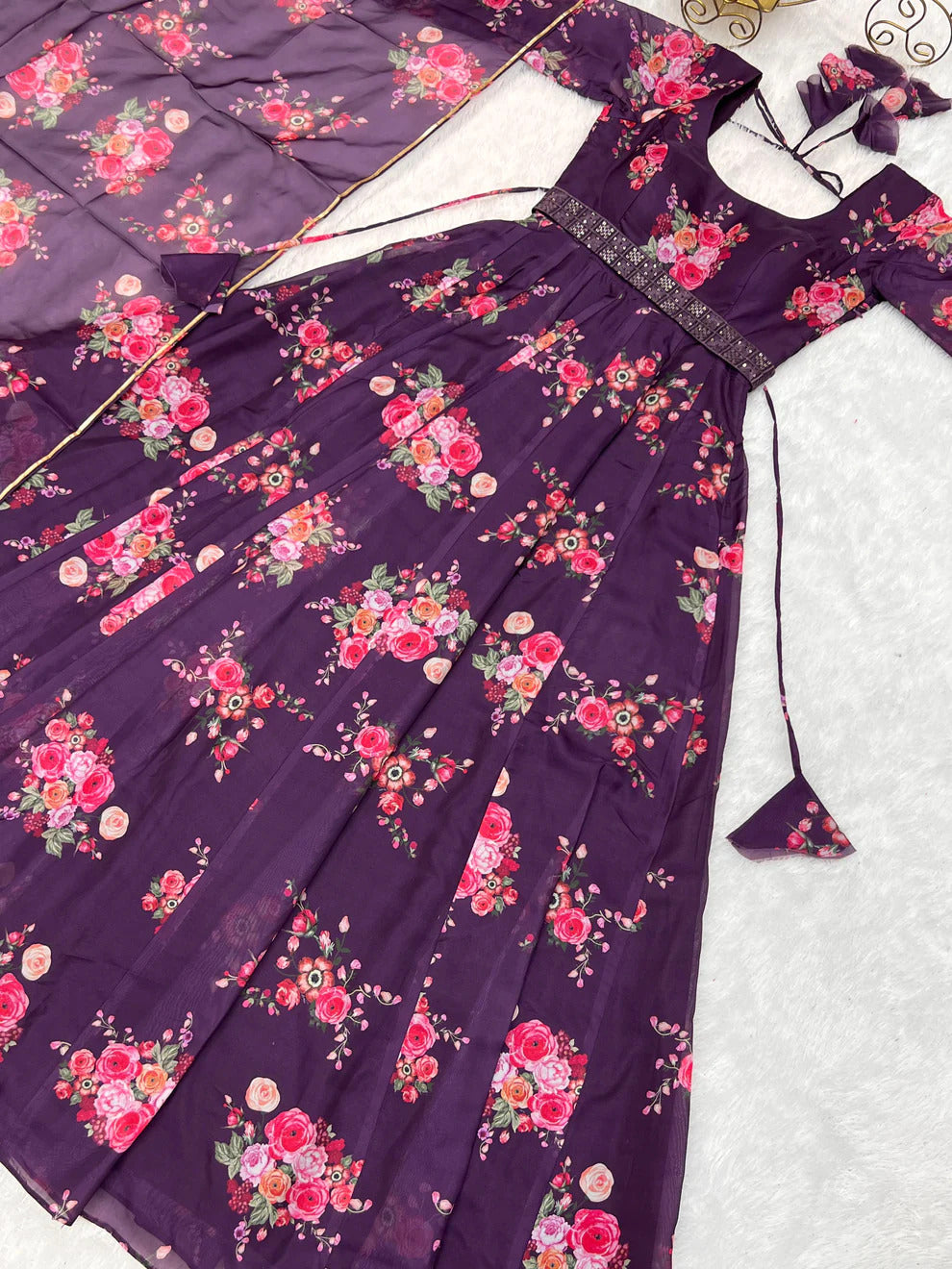 Purple Color Printed Anarkali Kurta Set 