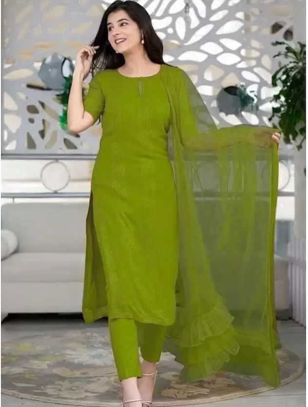 Women Embroidered Straight Kurta Suit Set 