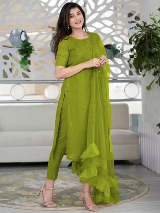 Women Embroidered Straight Kurta Suit Set 