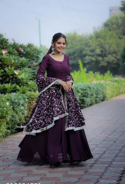 Purple Color Sequence Embrodery Work Anarkali Kurta Set 