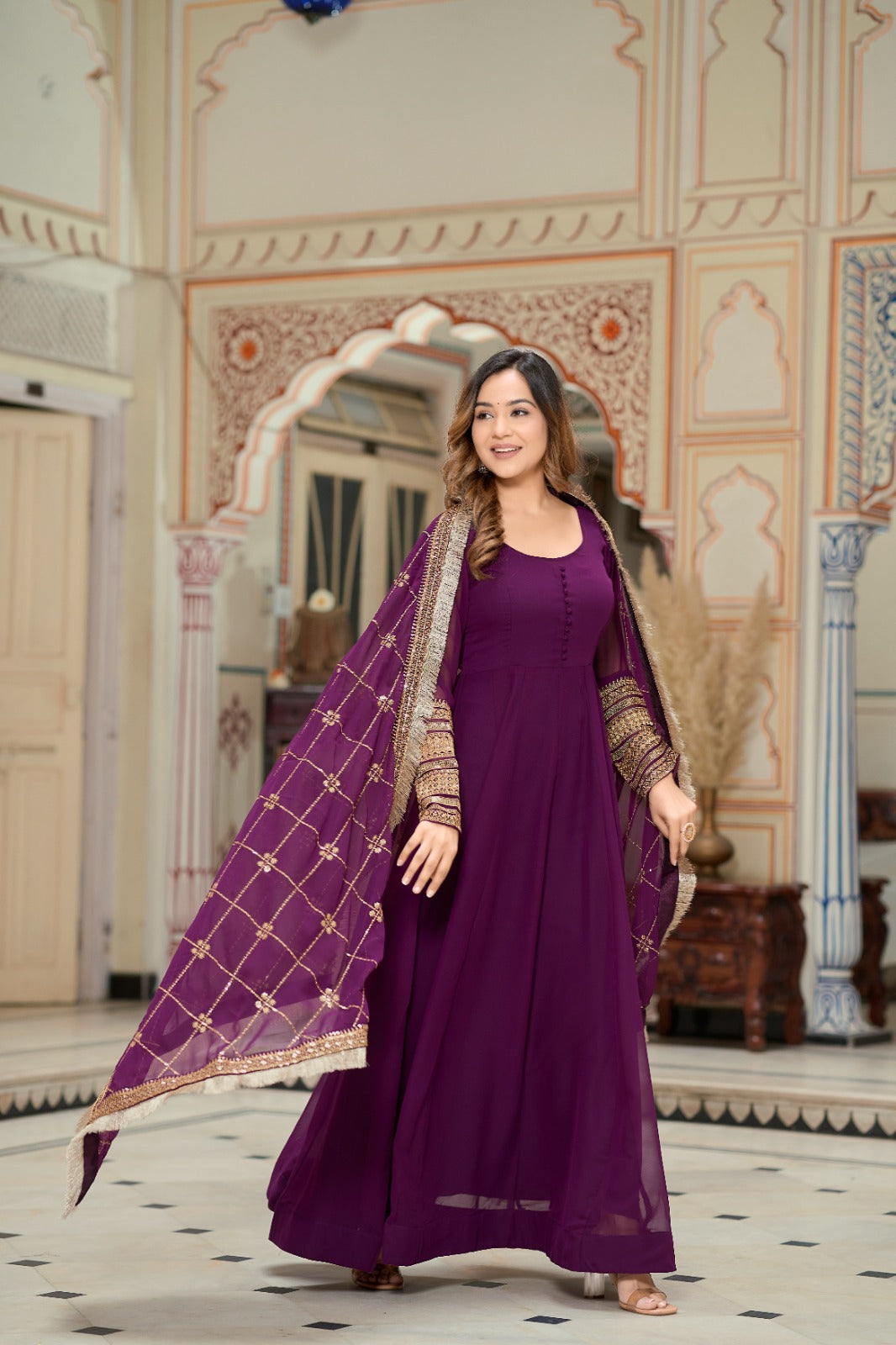 Purple Color Sequence Embrodery Work Anarkali Kurta Set 