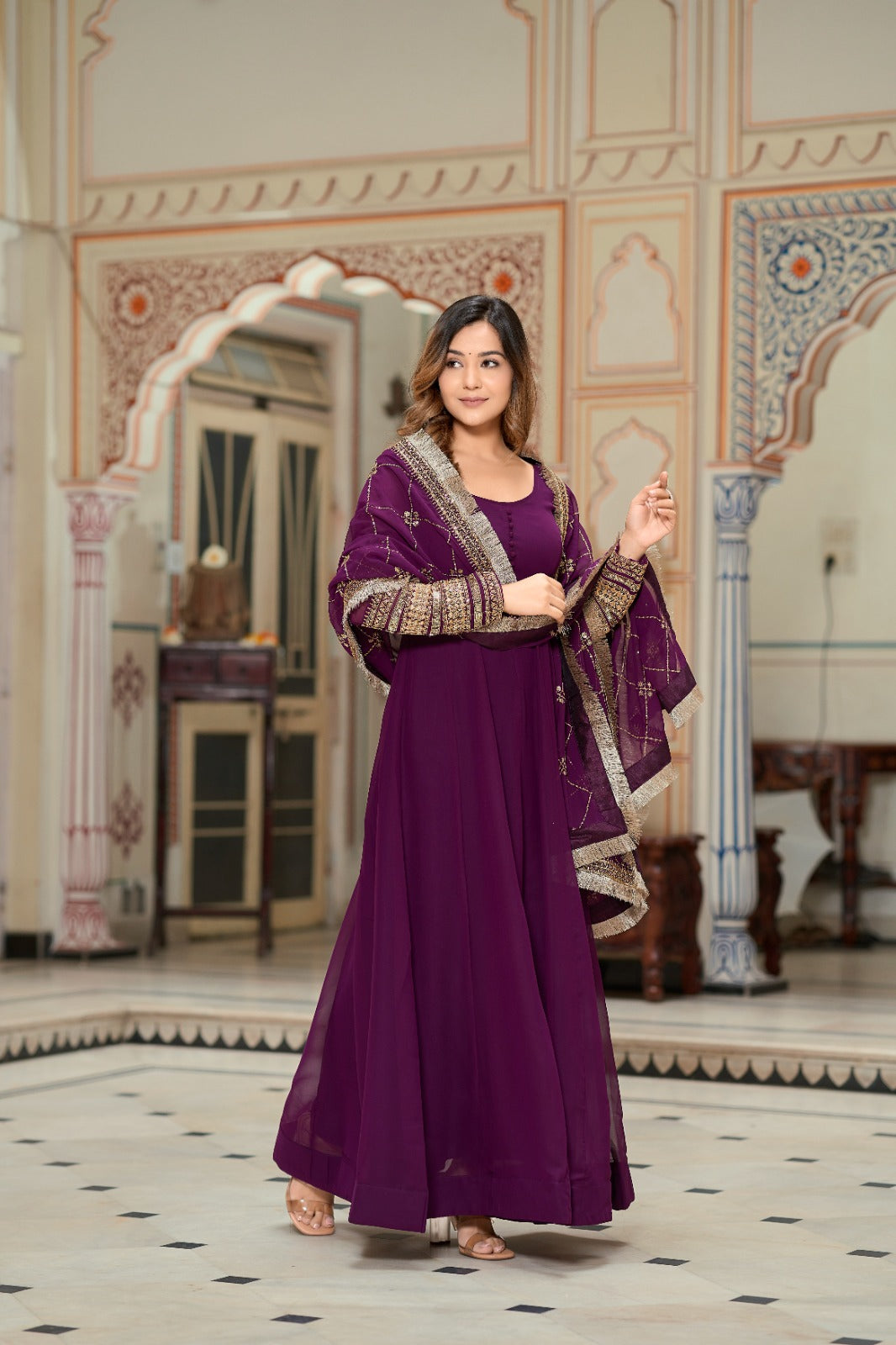 Purple Color Sequence Embrodery Work Anarkali Kurta Set 