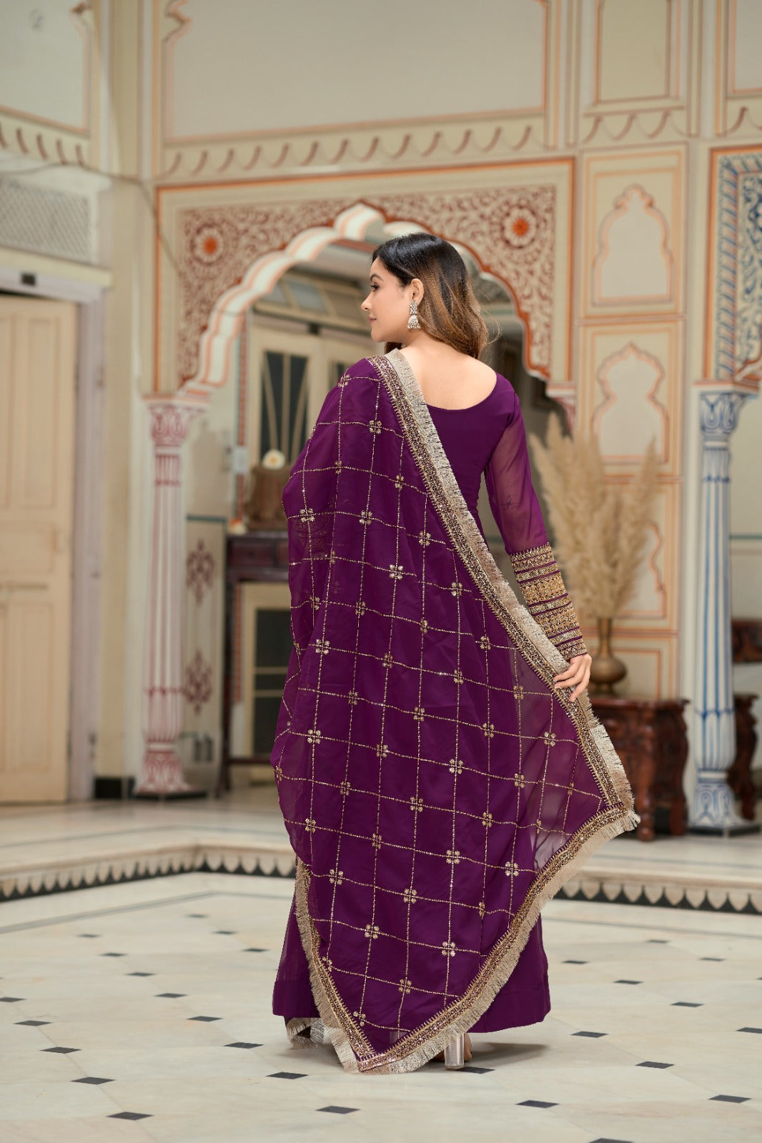 Purple Color Sequence Embrodery Work Anarkali Kurta Set 