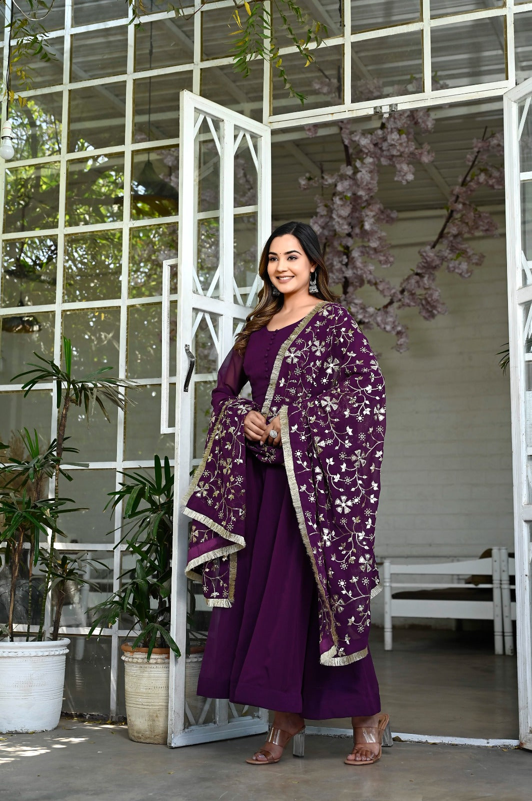 Purple Color Sequence Embrodery Work Anarkali Kurta Set 