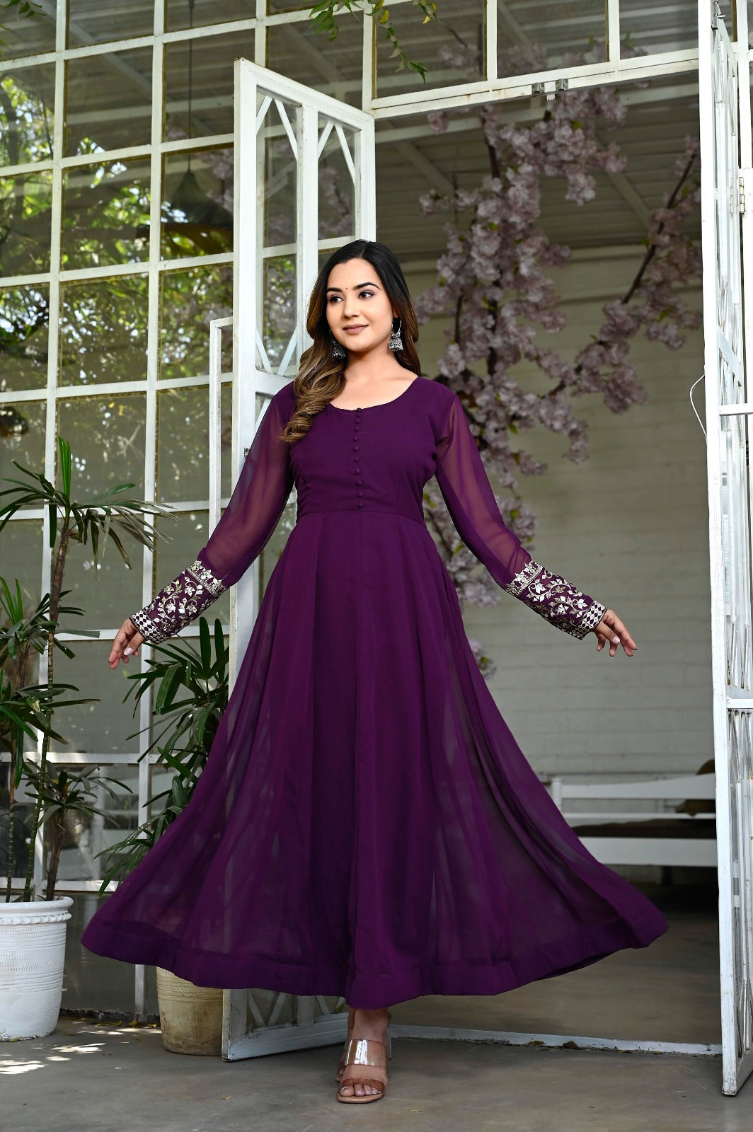 Purple Color Sequence Embrodery Work Anarkali Kurta Set 