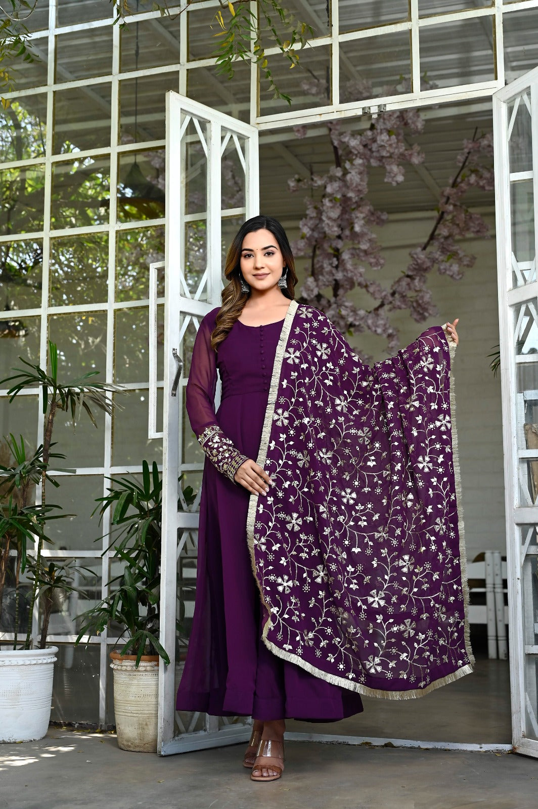 Purple Color Sequence Embrodery Work Anarkali Kurta Set 