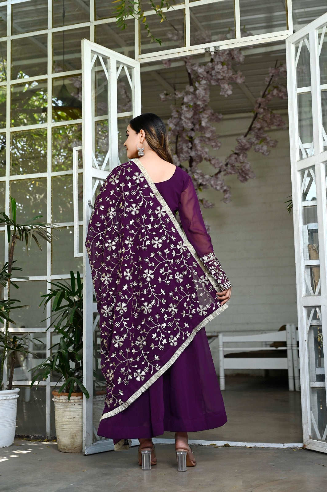 Purple Color Sequence Embrodery Work Anarkali Kurta Set 