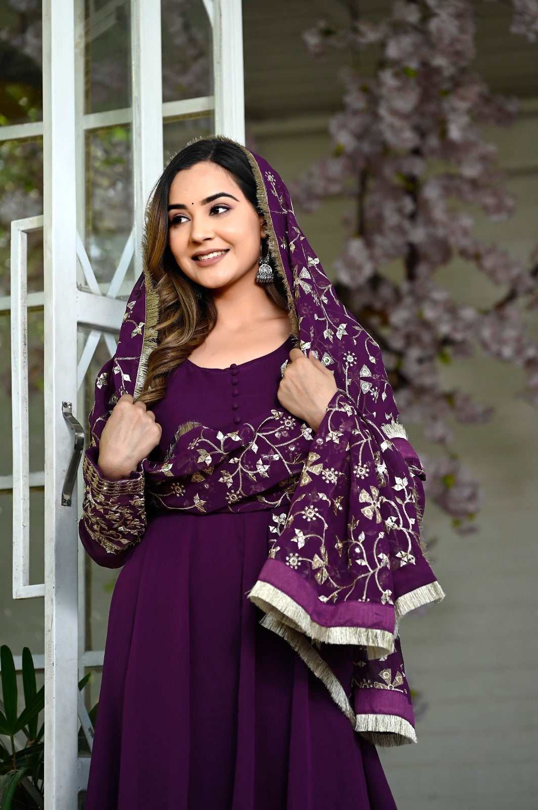 Purple Color Sequence Embrodery Work Anarkali Kurta Set 