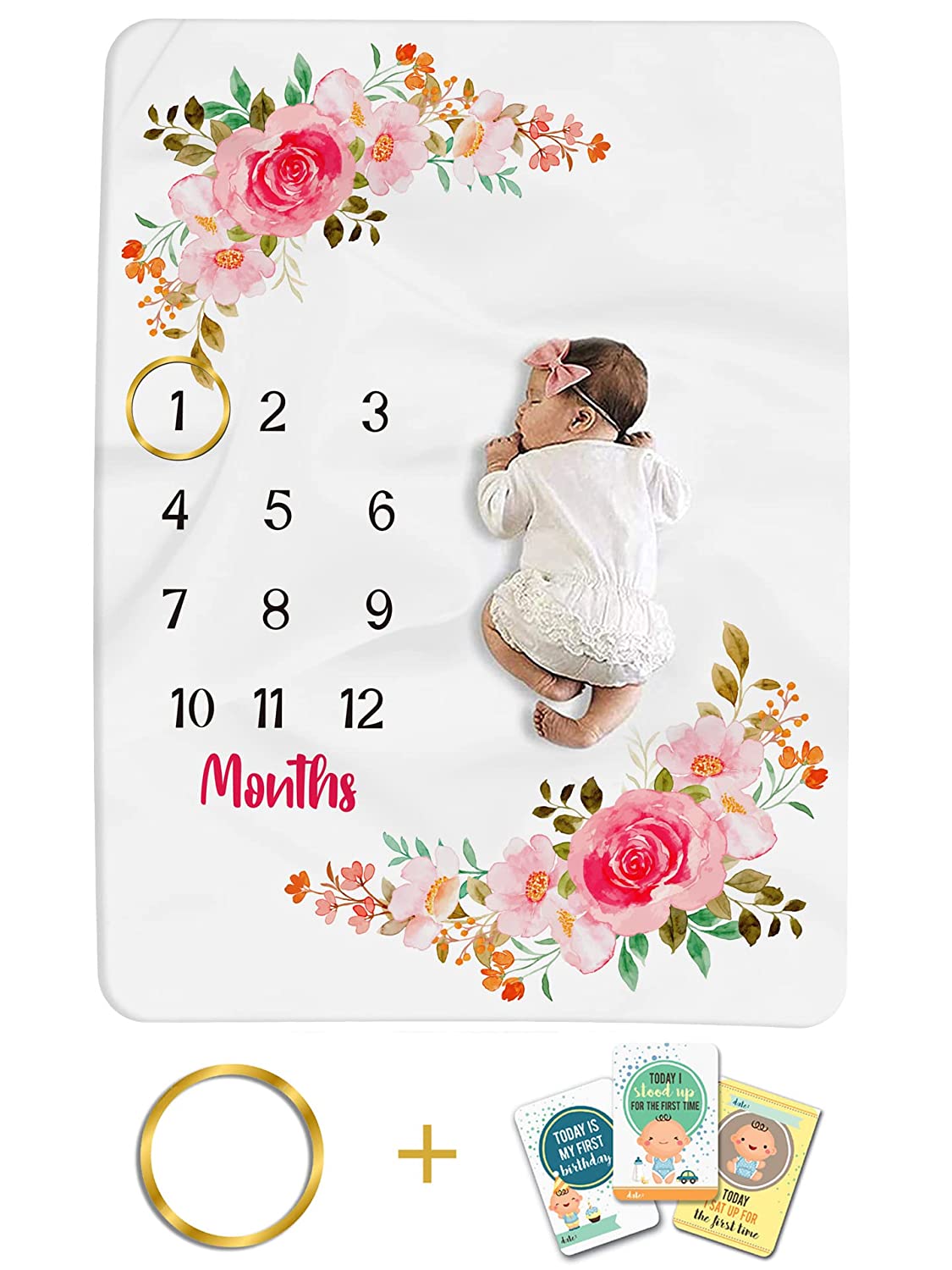 Baby Monthly Milestone Blanket | 1 to 12 Months | Best for Newborn Boy & Girl 