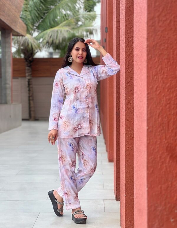 Two-Piece Floral Co-ord Set with Collar Shirt & Pants