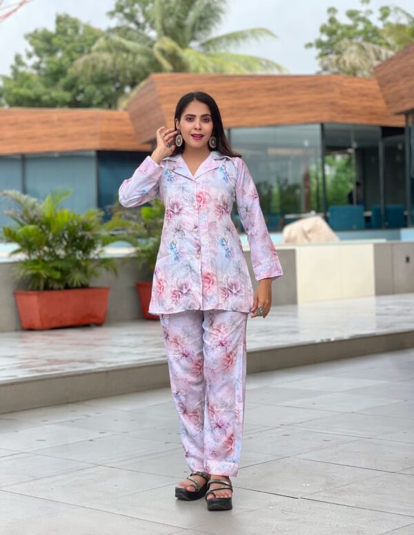 Two-Piece Floral Co-ord Set with Collar Shirt & Pants