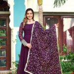 Womens Ethnics Purple Anarkali Kurtaset With Dupatta 
