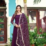 Womens Ethnics Purple Anarkali Kurtaset With Dupatta 