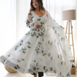 White Color Printed Anarkali Kurta Set 