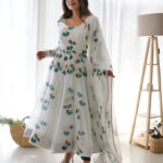 White Color Printed Anarkali Kurta Set 