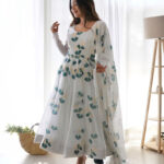 White Color Printed Anarkali Kurta Set 