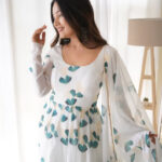 White Color Printed Anarkali Kurta Set 