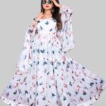 White Printed Georgette Anarkali Kurta Suit 