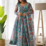 Blue Color Printed Anarkali Kurta Set 