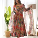 Red Color Printed Anarkali Kurta Set 