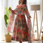 Red Color Printed Anarkali Kurta Set 