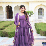 Purple Faux Georgette Blooming Anarkali Suit Set 