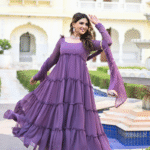 Purple Faux Georgette Blooming Anarkali Suit Set 