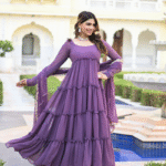 Purple Faux Georgette Blooming Anarkali Suit Set 